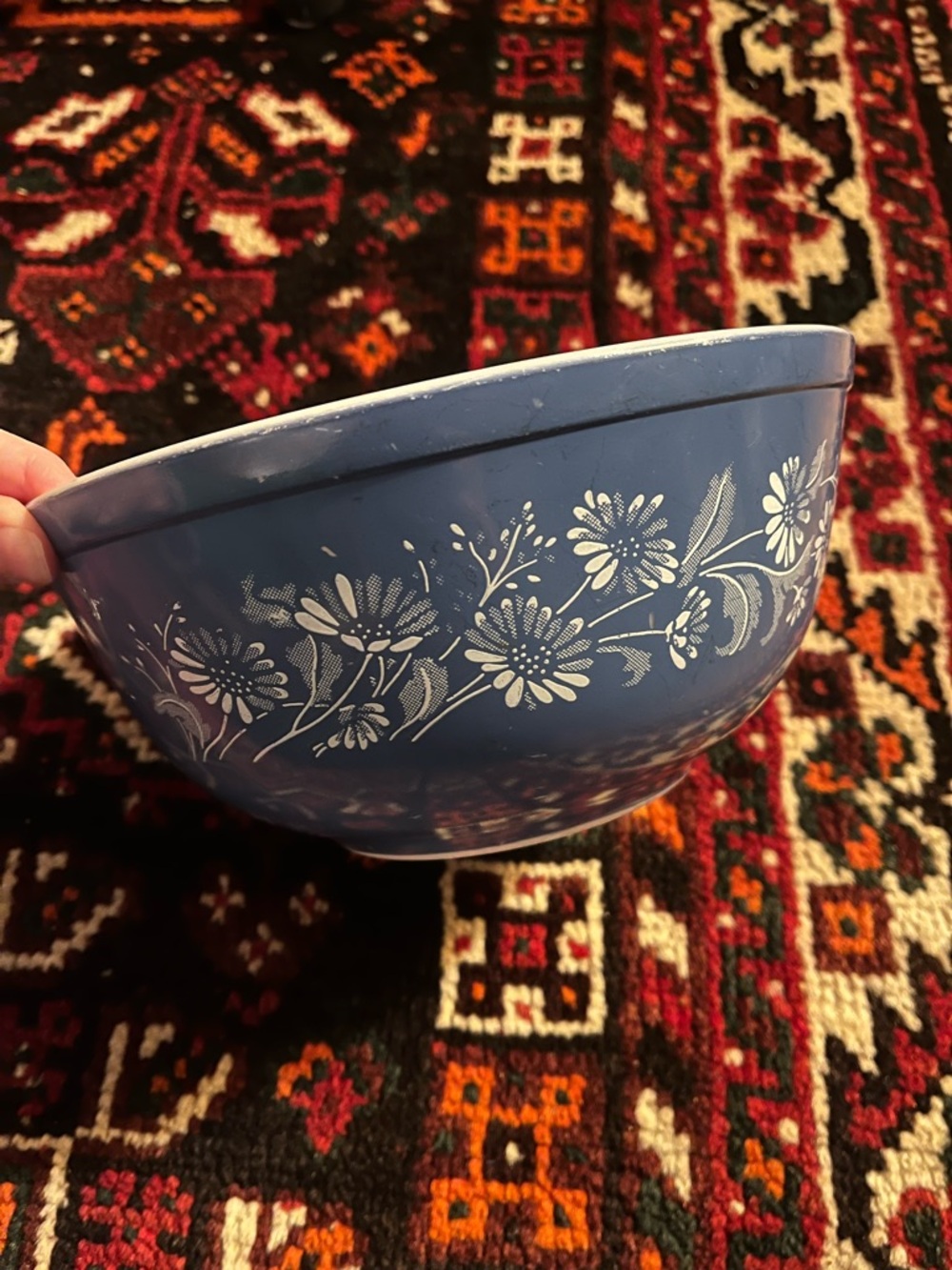 Vintage Pyrex 1970s / 1980s Colonial Mist Blue Floral Mixing Bowl
